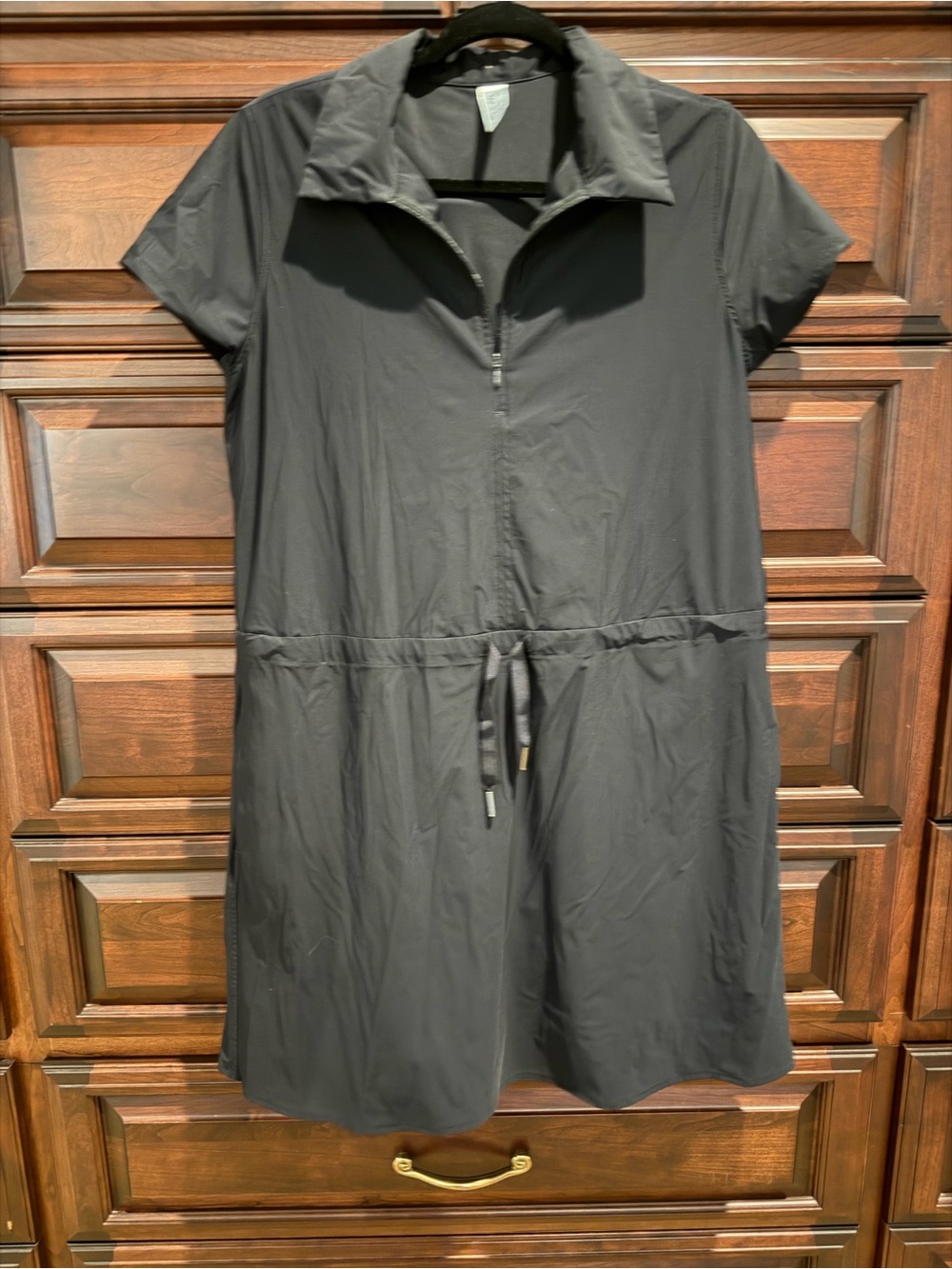 SPANX Black Short-Sleeve Zip-Front Drawstring Dress